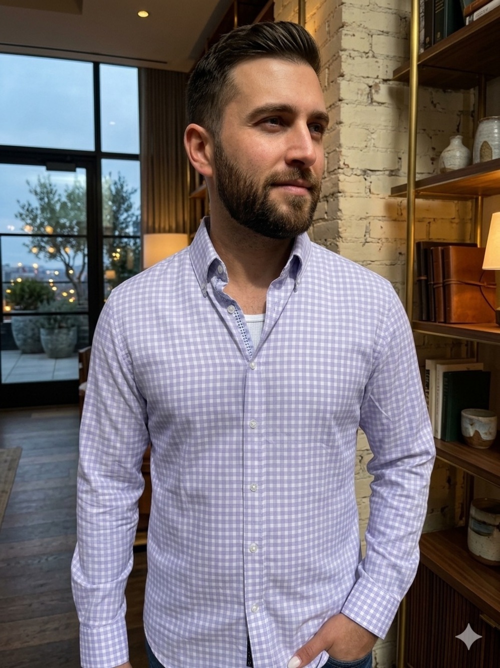 Denim & Flower Lilac Gingham Button-Down Shirt